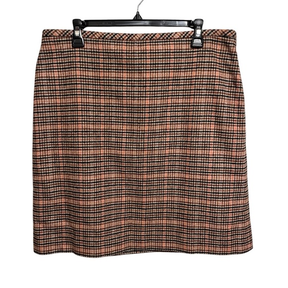 Talbots Women’s 14 Houndstooth Plaid Wool Blend Zip Up Pencil Skirt Lined - Picture 1 of 10